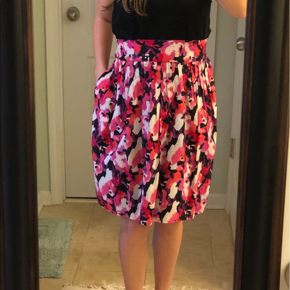Madison Floral Pleated Cotton Skirt w/Pockets